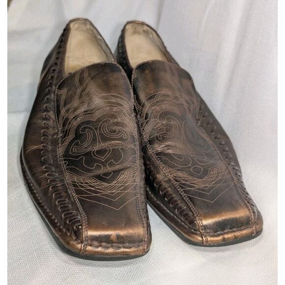 Stacy Adams Mens Western Leather Loafers 11.5 Brown Square Toe Bronze Metallic - Picture 10 of 10